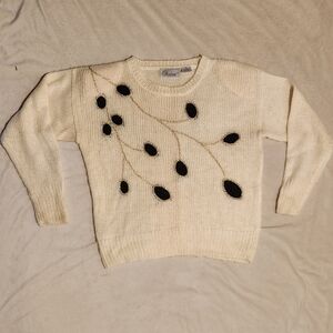 Vintage Andene Cream Sweater with Gold And Black Leaf Design